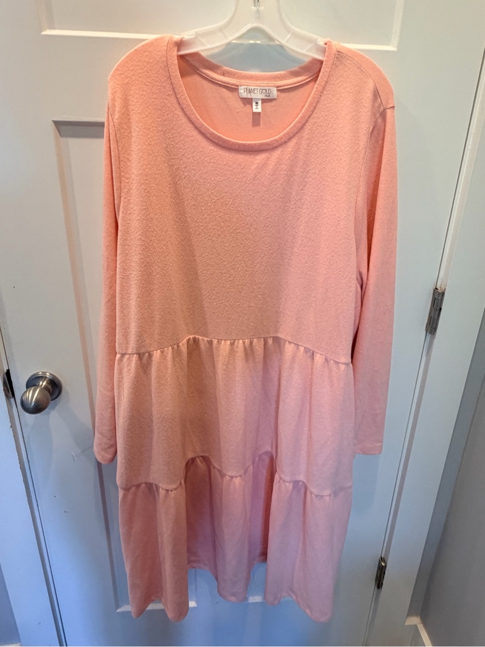 Planet Gold Plus 4X Peach Pink Long Sleeve Tiered Knit Dress